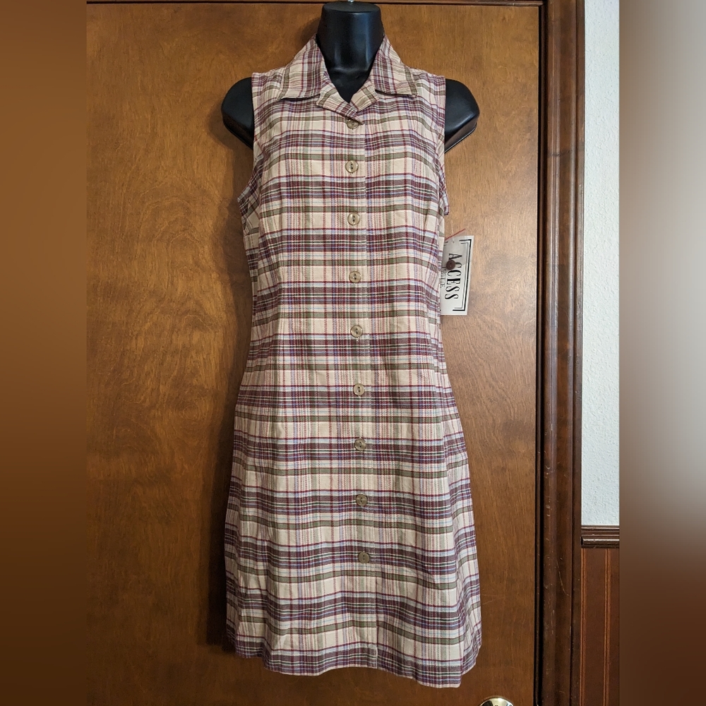 Vintage 90s plaid button up jumper dress